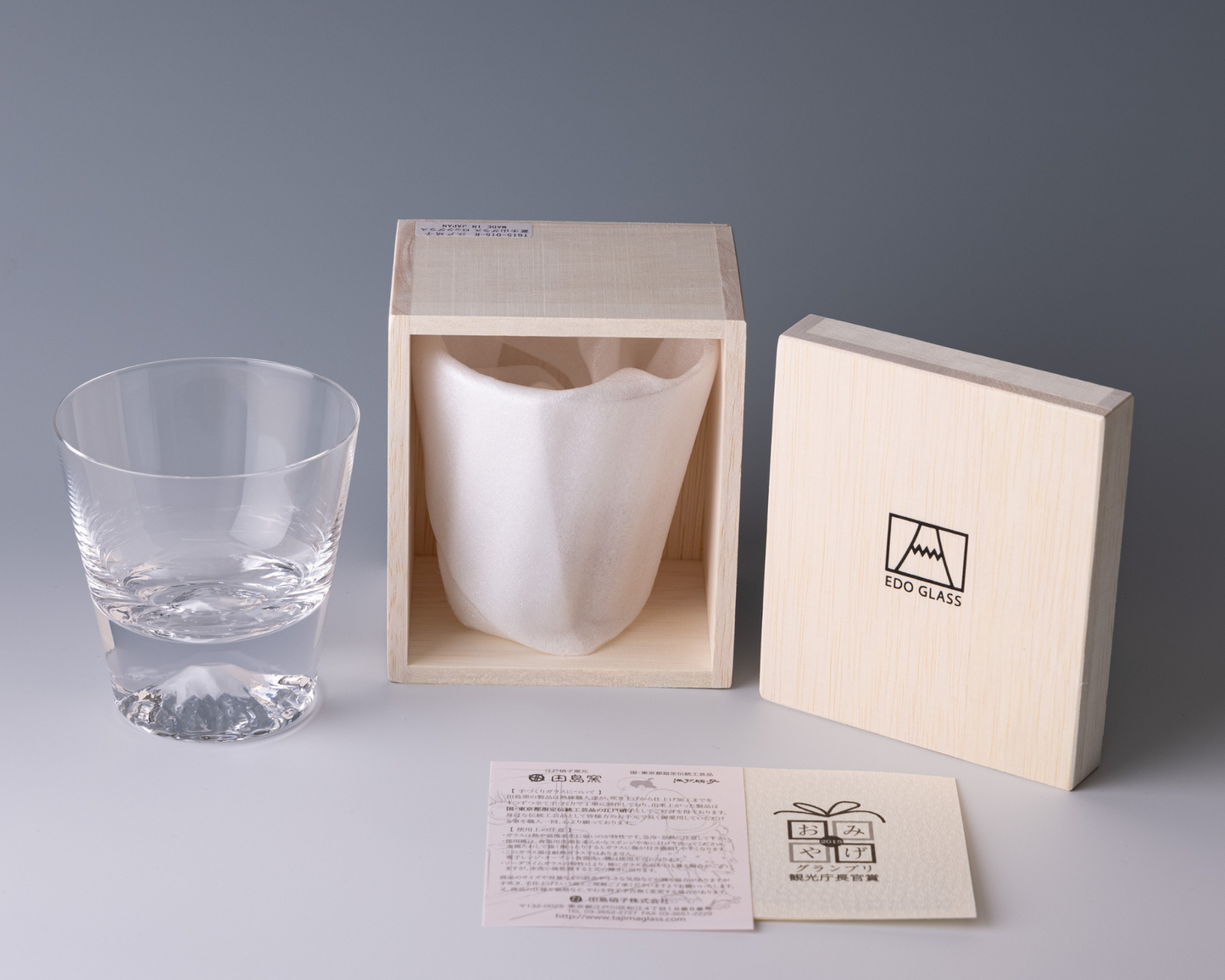 Mt.Fuji Glass, Rock Glass (with a wooden box)