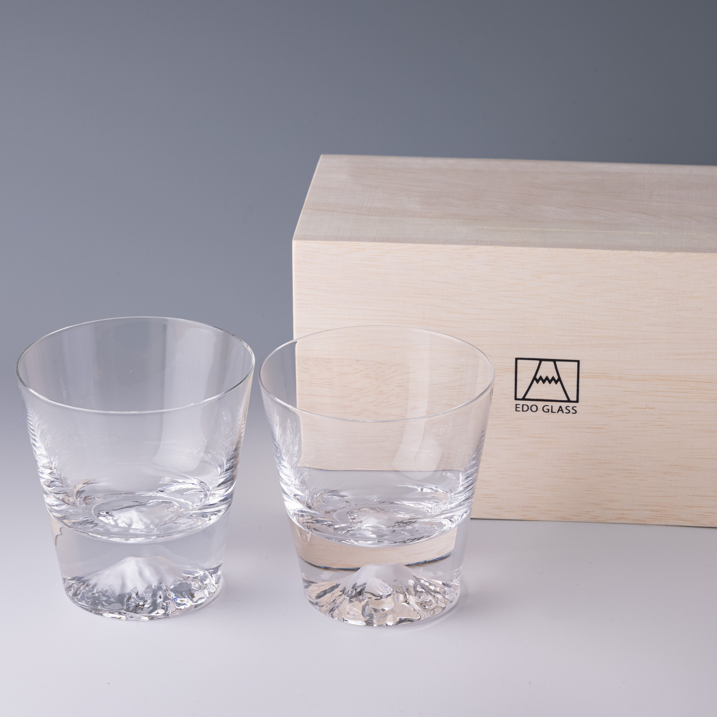 Mt.Fuji Glass, Rock Glass Pair (with a wooden box)
